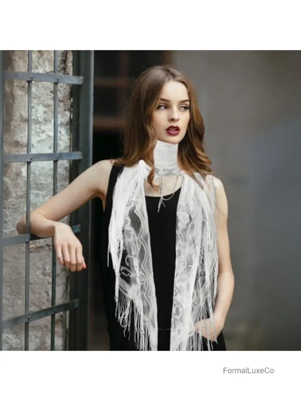 Lace Shawl Wrap for Evening Dress Triangle Fringe Party Wedding